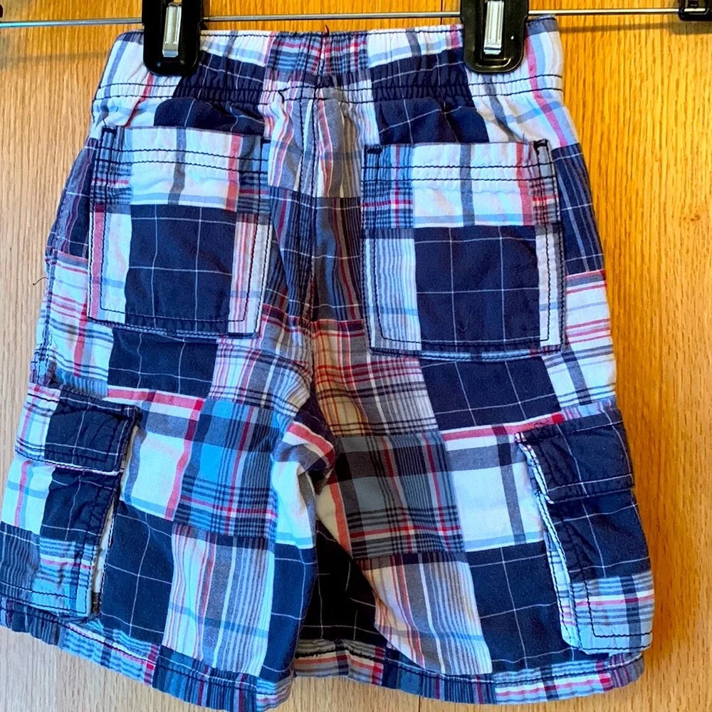 Gymboree 3T toddler madras plaid elastic waist red white blue cotton poplin GUC